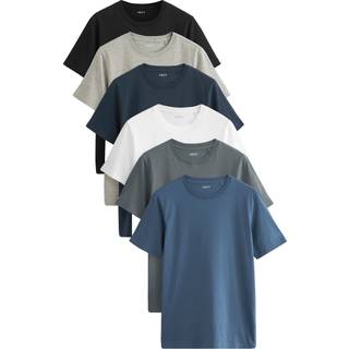 Next Black/Slate/Grey Marl/White/Navy/Blue Slim Fit Essential Cotton T-Shirts 6 Pack