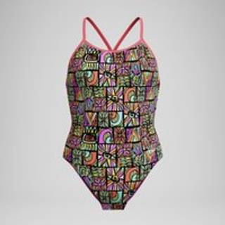 Girls' Club Training Printed V Back Swimsuit Black/Coral - Multi