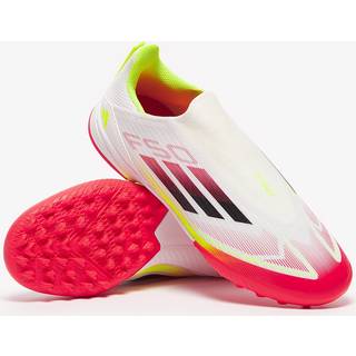 F50 League Laceless Turf Kids støvler - Cloud White / Core Black / Solar Yellow - 28