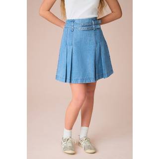 Next Mid Blue Denim Belted Kilt Skirt