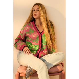 Next Pink Green Abstract Pattern Knitted Colourful Cardigan