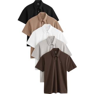 Next Neutral/Monochrome Regular Fit Short Sleeve Jersey Polo Shirts 5 Pack