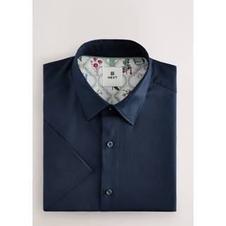 Next Navy Dobby Regular Fit 100% Cotton Short Sleeve Textured Shirt