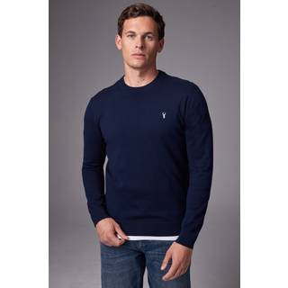 Next Navy Blue Stag Logo Regular Fit Cotton Rich Crew Jumper