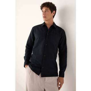 Next Black Cotton Linen Blend Long Sleeve Shirt