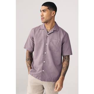 Next Mauve Purple Cuban Collar Cotton Linen Blend Short Sleeve Shirt