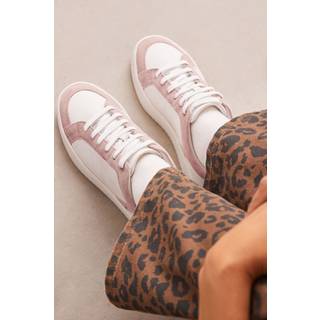 Next White/Pink Wide Fit Forever Comfort Leather Retro Lace-Up Trainers
