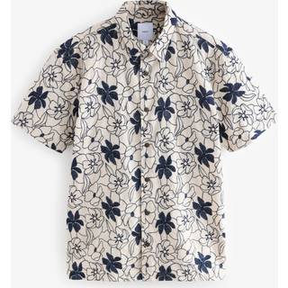 Next Blue Embroidered Floral Short Sleeve Shirt