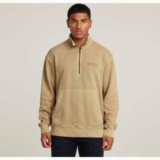 Washed Half Zip Relaxed Sweater - Beige - Men