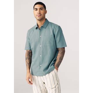 Next Green Standard Collar Cotton Linen Blend Short Sleeve Shirt