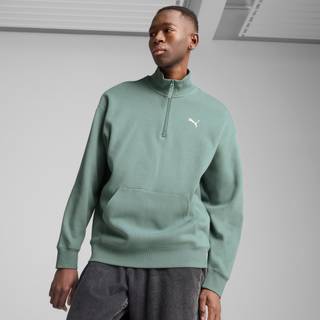 Men&#39;s Puma WARDROBE ESS Relaxed Half Zip Crew, Green, Size XL, Clothing - Green Moon - XL
