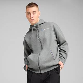 Men&#39;s Puma BMW M Motorsport Essentials+ Hooded Fleece Jacket, Gray, Size S, Clothing - Medium Gray Heather - S