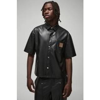 Mens Black Oversized PU Pocket Detail Boxy Shirt