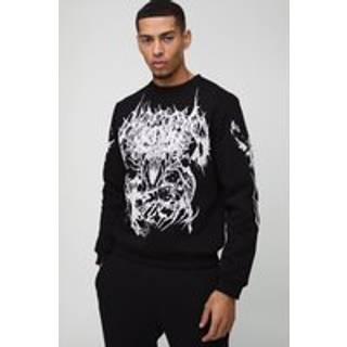 Mens Black Regular Fit Crew Neck Large Scale Gothic Sweatshirt