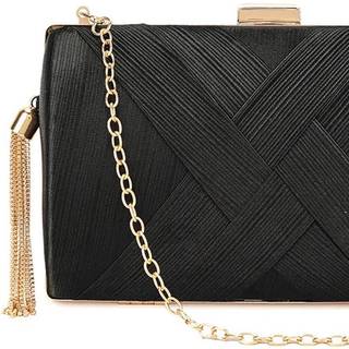 Black Satin Clutch Bag With Tassels - One Size