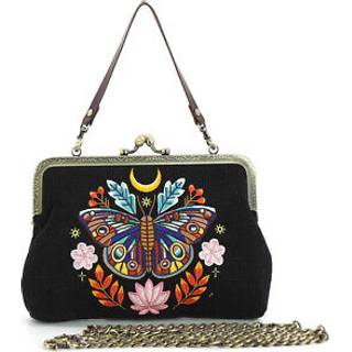 Schwarze Moon Moth Vintage Handtasche