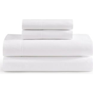 Tommy Hilfiger - Sheet Set Cotton Percale Bedding With Matching Pillowcases Crisp & Cool Solid Home Essentials (White King)
