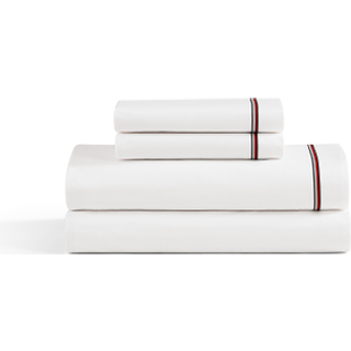 Tommy Hilfiger - Sheet Set Cotton Percale Bedding With Matching Pillowcases Crisp & Cool Premium Quality Home Essentials (Global Stripe Red Full)