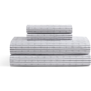 Tommy Hilfiger - Sheet Set Cotton Percale Bedding With Matching Pillowcases Crisp & Cool Premium Quality Home Essentials (Monogram Stripe Navy Ki