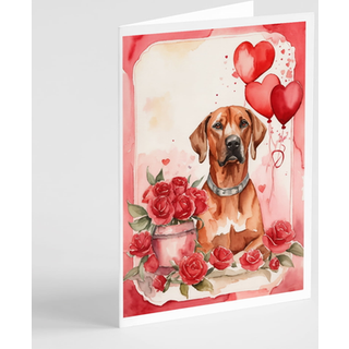 Caroline's Treasures DAC4537GCA7P Rhodesian Ridgeback Valentine Roses lykønskningskort Pakke med 8 blanke kort med konvolutter, finurlig A7 -stør