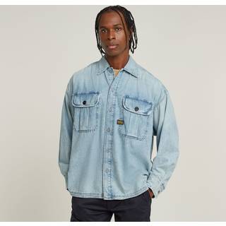Pleated 2-Pocket Boxy Shirt - Light blue - Men