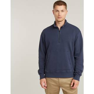 Washed Half Zip Relaxed Sweater - Dark blue - Men