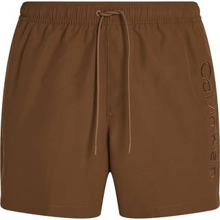 Medium Drawstring Swim Shorts - Logo Embroidery - Brown - XXL