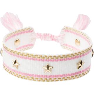 DARK Woven Friendship Bracelet With Star Studs White With Bubblegum Pink & Gold