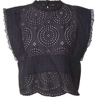 Skjorte med regular fit i bomuld med broderi og plisseringer