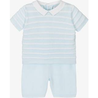 Emile Et Rose Blue Knitted 2pc With Ridge Striped 100% Cotton Top & Plain Shorts Set6874cm