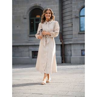 YAS Yasflaxy 3/4 LINEN SHIRT DRESS Birch 46