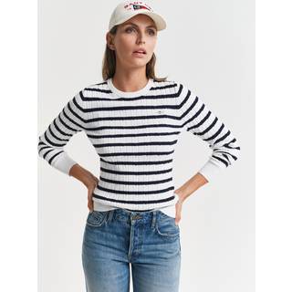 GANT Dame Stribet crewneck sweater af strækbomuld med kabelstrik (S)