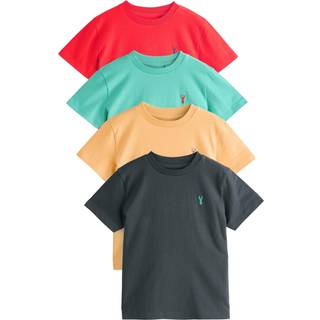 Next Red/Blue/Yellow/Charcoal Short Sleeve Stag Embroidered T-Shirts 4 Pack (3-16yrs)