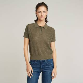 Pointelle Lightweight Knitted Polo - Green - Women