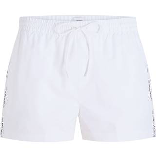 Short Drawstring Swim Shorts - Logo Tape - White - S