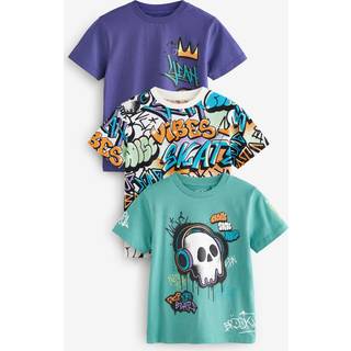 Next Purple/Green Regular Fit Graphic Print Short Sleeve T-Shirts 3 Pack (3-16yrs)
