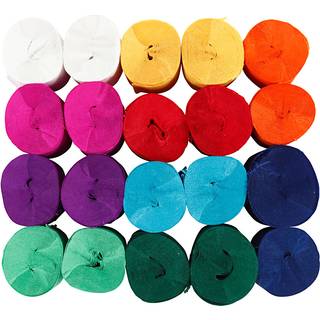 Crepepapir Ruller 20m x 5cm - Assorterede Farver, 20 stk