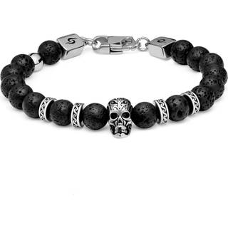 Rico | Lava Sten & Sølvfarvet Rustfri Stål Kranie Armbånd