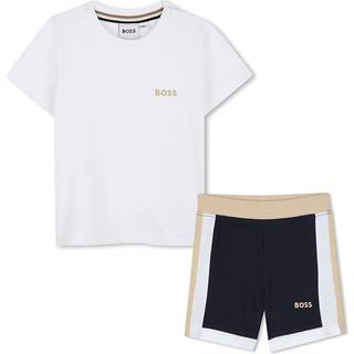 BOSStil drenge. J52119 Sæt med T-shirt og shorts, hvid, navy (2años= 86cm), Casual, Bomuld, Korte ærmer, Blå, børnetøj