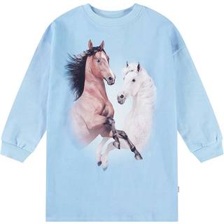 Molo Cyrella Long-Sleeved Dress Bleu Horses 110/116 cm  Blå  110/116 cm  kvinde