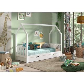 Seng med hustag Cabane 90×200 cm – Hvid (inkl. skuffe)