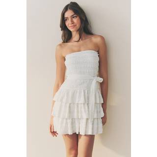 Next White Bandeau Ruffle Textured Tie Waist Mini Dress - 16