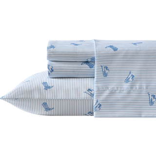 WRANGLER - Sheet Set Breathable & Wrinkle Resistant Sengding With Matching Pillowcase Yellowstone Inspireret fuldt elastisk (Cowboy Pinstripe Blu