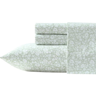 Laura Ashley - Sheets Cotton Percale Bedding Set Lett og åndbart værelse Essentials (Heirloom Ditzy Green Twin)