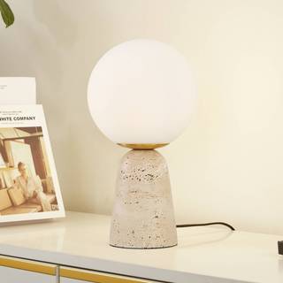Lindby bordlampe Kirstan, beige, hvid, glas, sten, 33 cm