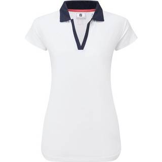 FootJoy Cap Sleeve Print Trim Lisle Dame Poloshirt - White/Navy - Str. S