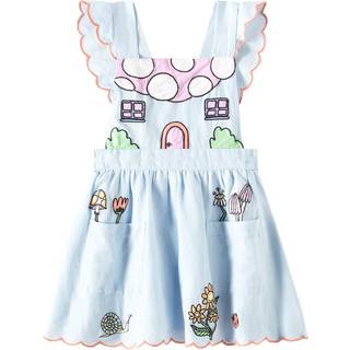 Stella McCartney Kids Embroidered linen and cotton dress - blue - Y 8