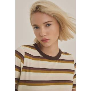 Next Ecru/Chocolate Stripe Essential Pure Cotton Short Sleeve Crew Neck T-Shirt