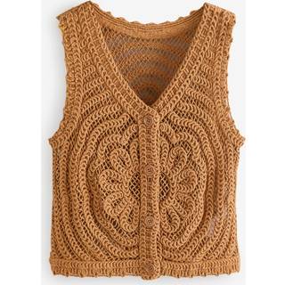 Next Yellow Ochre 100% Cotton Floral Crochet Button Up Waistcoat