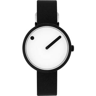 Picto - Hvid skive og sort læderrem - 34 mm